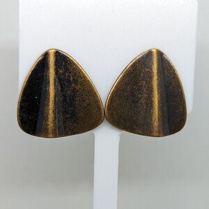 Vtg Copper Pierced Earrings Rounded Triangle 3D Modernist Post 1"